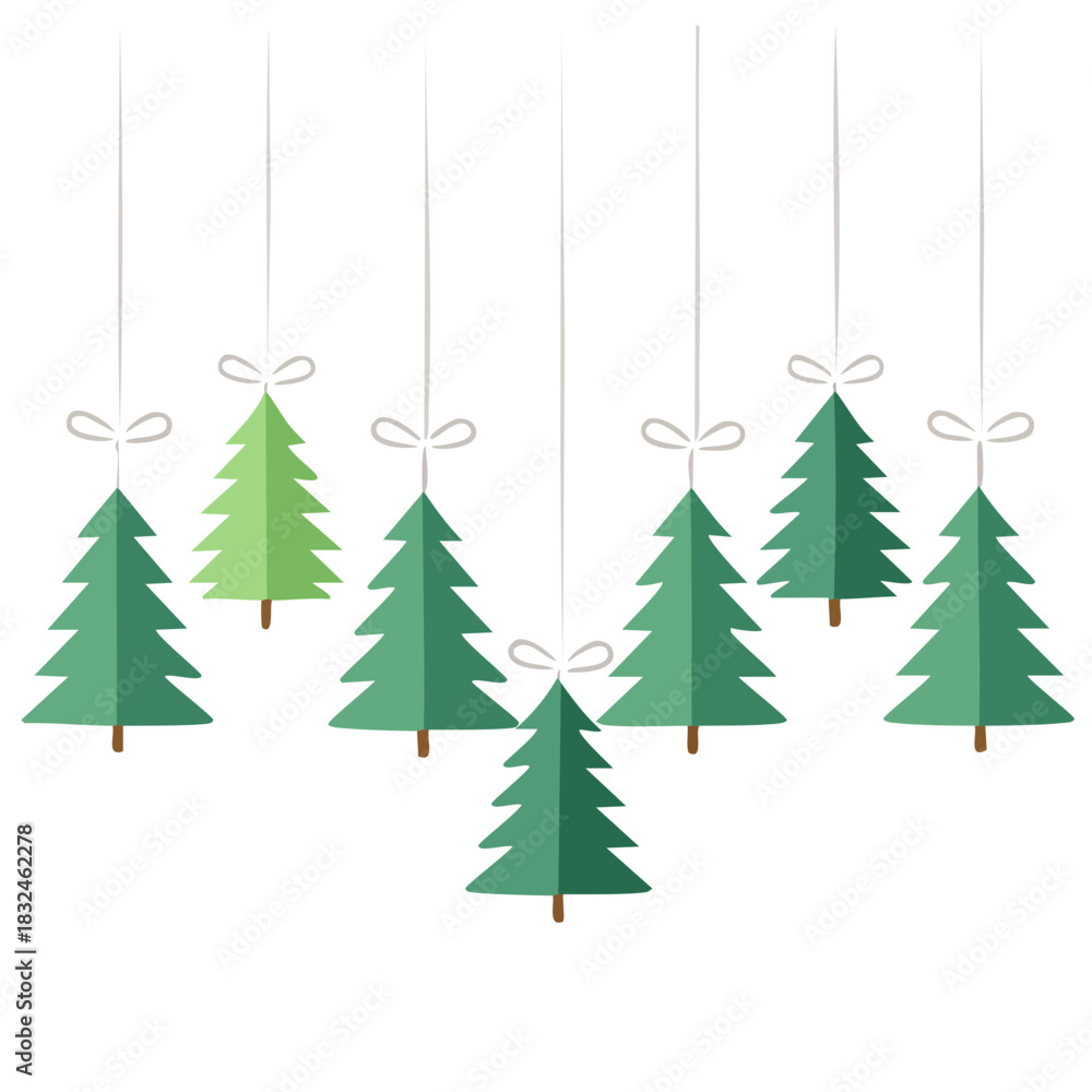Fototapeta premium Hanging Paper Christmas Trees Decoration Vector 