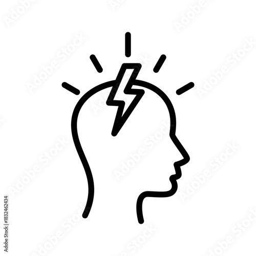 Outline Head Spark Lightning Bolt Idea Icon
