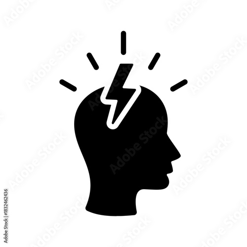Head Spark Lightning Bolt Creative Mind Flat Icon
