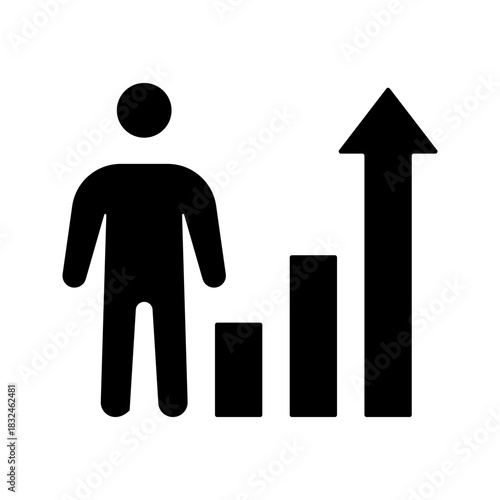 Skill Level Up Arrow Progress Flat Black Icon
