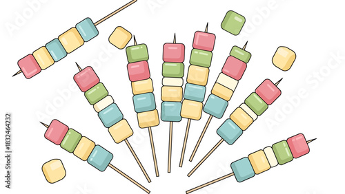 Colorful Marshmallow Skewers Sweet Confectionery Treats for Celebrations sweet dessert indonesian food lupis traditional