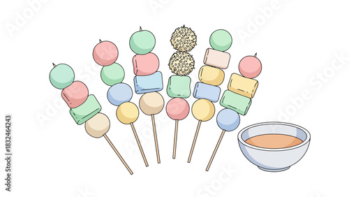 Sweet Treats on Sticks with Dipping Sauce Delicious Dessert Skewers sweet dessert indonesian food lupis traditional