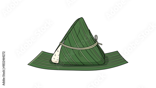 Traditional Asian Sticky Rice Dumpling Wrapped in Green Leaves Festive Food Illustration sweet dessert indonesian food lupis traditional