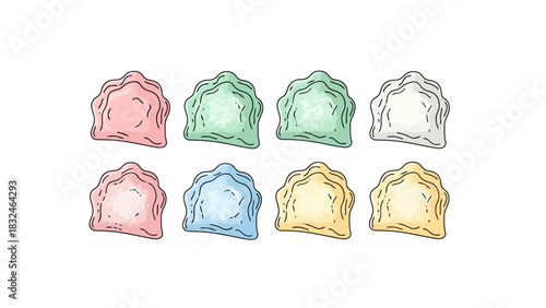 Assortment of Colorful Sweet Dumplings in Hand Drawn Style sweet dessert indonesian food lupis traditional