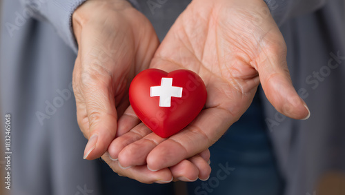 Wallpaper Mural Hands holding a red heart with a white cross symbolizing health and care Torontodigital.ca