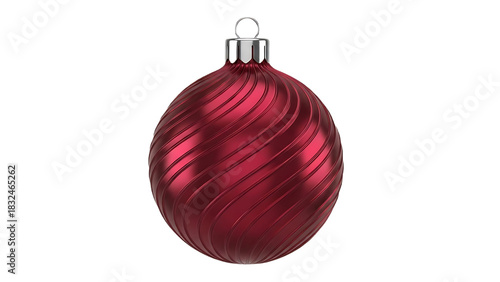Elegant crimson Christmas ornament with swirling bands adding festive charm to holiday decorations or winter season promotions, perfect for seasonal designs