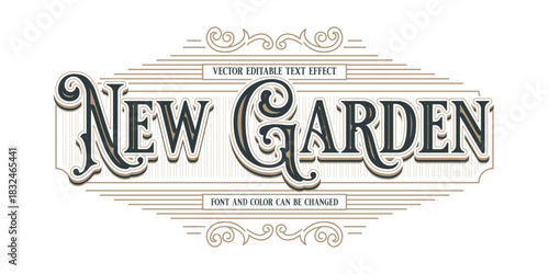 Vintage Decorative "New Garden" Editable Text Effect Typography Vector