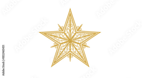 Ornate golden Christmas star ornament for luxury holiday greeting card or religious invitation