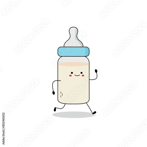 Cute Baby Milk Bottle cartoon character running doodle