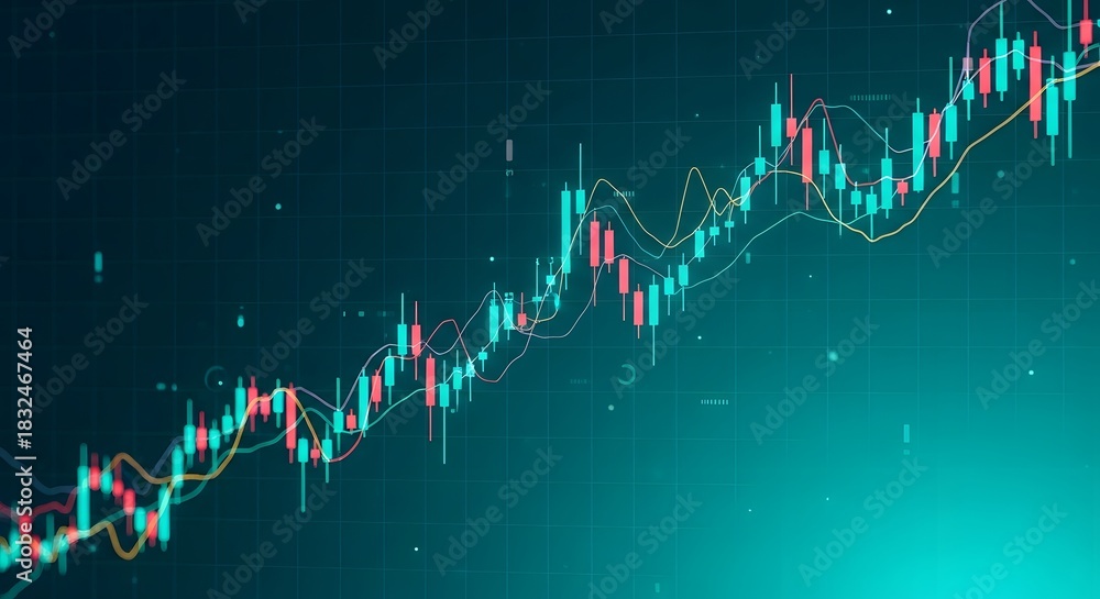 Obraz premium Digital stock market candlestick chart showing upward trend and growth