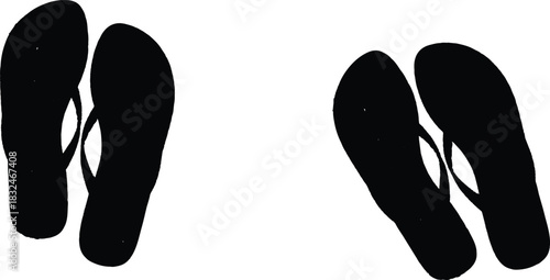 footwear, two pairs of black flip-flops set against a clean , creating a striking visual contrast. The flip-flops are presented in a silhouette style,