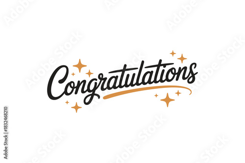 Modern calligraphy "Congratulations" script vector with sparkling stars for celebrations and milestones