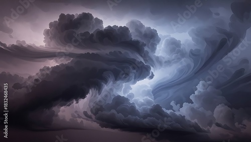 Dramatic storm clouds swirling with energy, creating a powerful and moody atmosphere perfect for book covers, fantasy art, or evocative backgrounds, conveying both tranquility and impending change