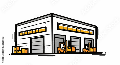 Bold outline vector icon of a logistics warehouse