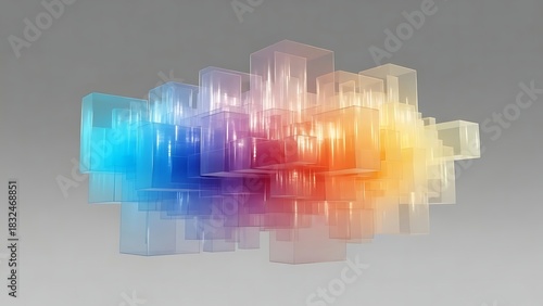 Stunning abstract design element with vibrant transparent cubes in a spectrum of colors, perfect for modern backgrounds, technology concepts, or creative design projects