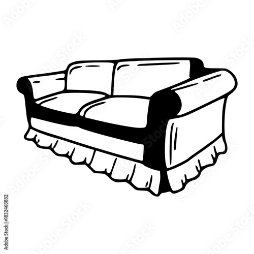 classic skirted sofa outline vector illustration