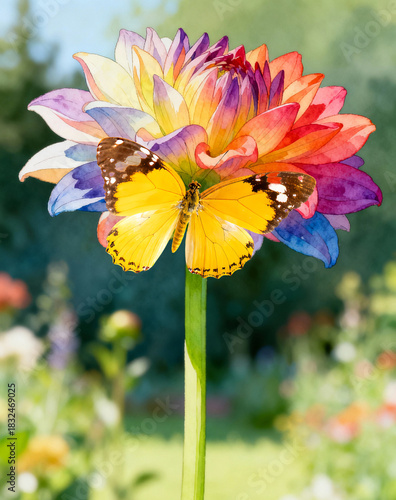 Butterfly about to land on a blooming plant
