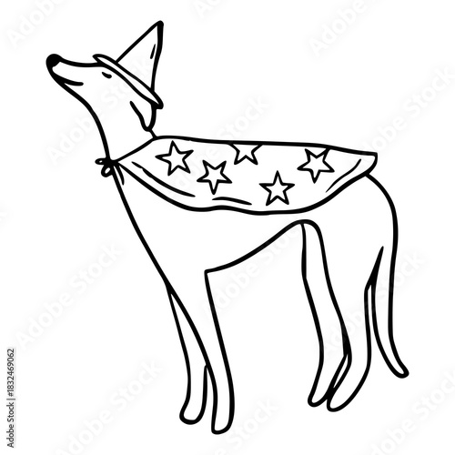 cute dog dressed up as a comic hero outline