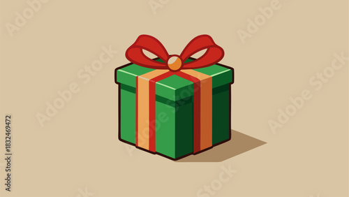 Festive Christmas Gift Box with Red Ribbon Bow Isolated on White Background