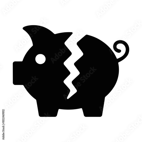 broken piggy bank glyph icon representing lost savings and financial setback