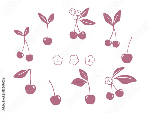 手描きのシンプルなさくらんぼアイコンセット