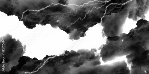 A black and white photograph of clouds in the sky. White cloud of smoke against black background. Ethereal Fog Overlays for Cinematic Ambiance. Soft white clouds floating against a dark sky.