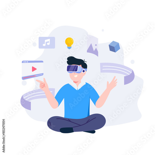 Cyberspace isolated. Virtual reality technology, gaming and education. People collection of scenes in flat design. Vector illustration