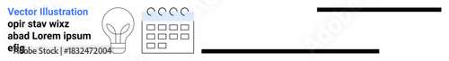 Creativity, innovation, planning, organization, productivity, project management. A lightbulb next to a calendar and placeholder text. Creativity and planning concepts