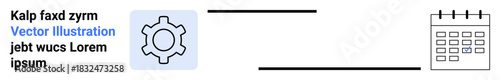 Gear symbol linked to calendar via lines, emphasizing system automation, planning, and productivity. Ideal for collaboration tools, tech, workflow, scheduling, time management process optimization