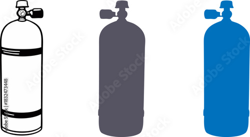 diving icon set. sea vacation, scuba and active tourism symbol. isolated vector image, diving cylinders icons set a collection of black and white, Diving cylinders icons set vector.