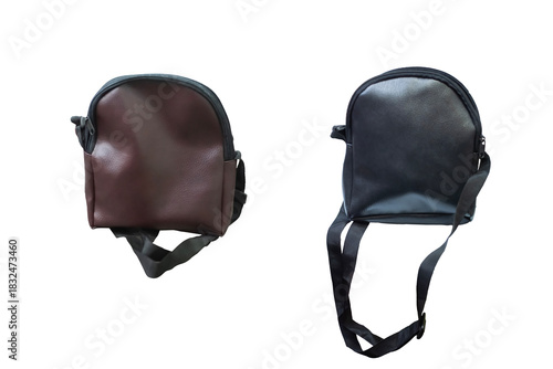 Brown and Black Small Backpacks or Sling Bags Isolated on a Transparent Background