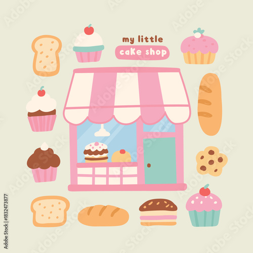 Cute Kids Cupcake Shop Illustration Set.eps
