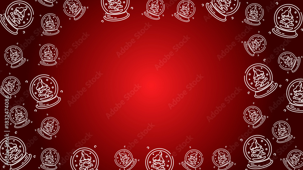 Naklejka premium Doodle Snow Globe Seamless Pattern Loop 4K. Christmas and Winter Holiday Red Background