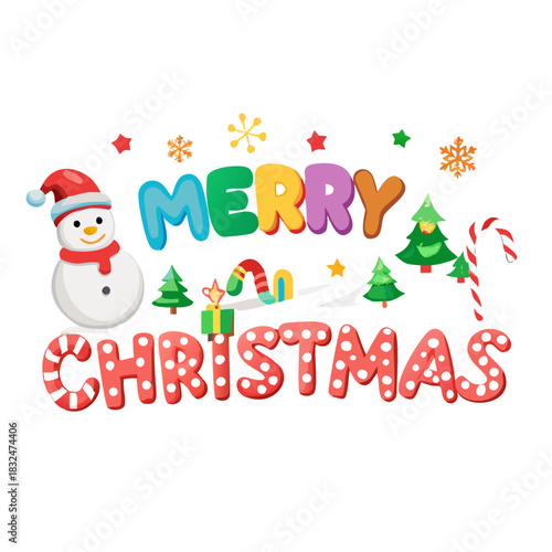 Merry Christmas text. Xmas calligraphic inscription. Christmas handwritten lettering. Xmas text isolated on white for postcard, poster, banner design element. vector style