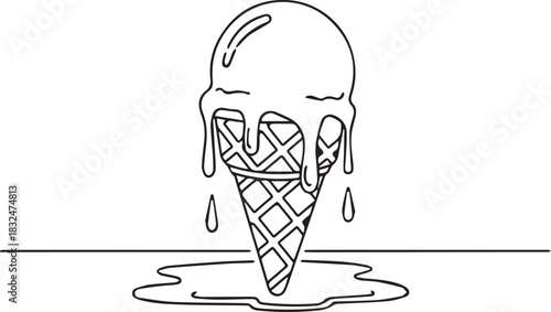 Delightful melting ice cream cone vector for summer fun, creative dessert projects, and playful graphic designs, perfect for menus and sweet treat promotions