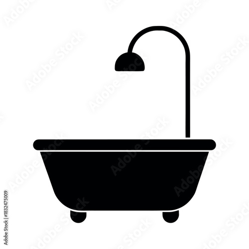 Bathtub and Shower Silhouette Vector Illustration