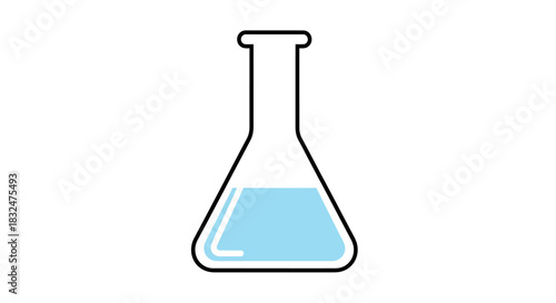 Erlenmeyer flask icon with blue chemical solution. A flat vector outline graphic for science, laboratory, and experiment concepts