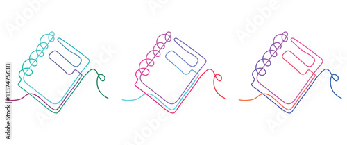 Colorful Notebook Illustration in Continuous Line Art Style for Creative Projects and Back to School Concept Three Varied Options