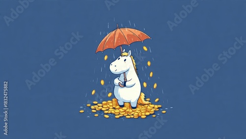 Funny Cartoon Horse Protecting from Rain