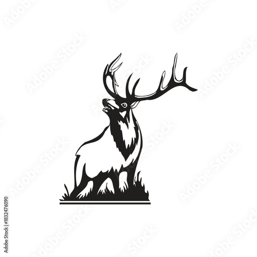 Roaring Elk Stag Illustration Monochrome