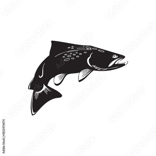Leaping Fish vector Illustration Monochrome