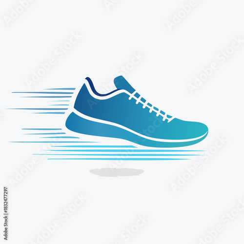 Blue Running Shoe with Motion Lines Illustration.