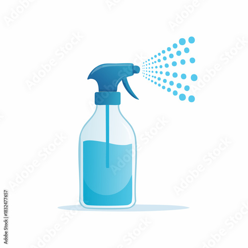 Blue spray bottle dispensing fine mist for cleaning or sanitizing purposes.