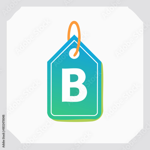 Blue Tag with Letter B Represents Branding and Business.