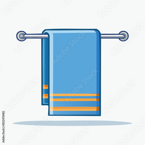 Blue Towel Hanging on Rack with Orange Stripes.