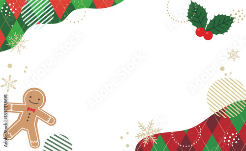 クッキーマンと柊のクリスマスの背景フレーム