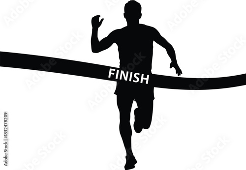 Runner Sprinting Finish Line Silhouette | Black & White Vector Track Sport Art