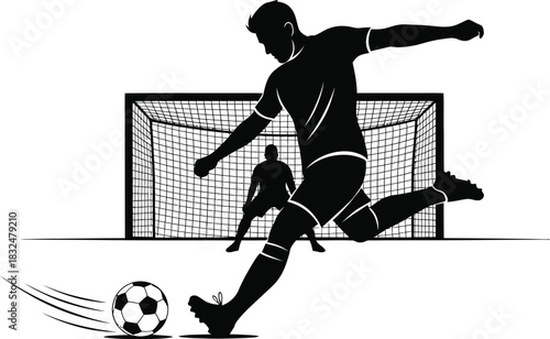 Football Striker Kicking Ball Silhouette | Black & White Vector Soccer Art