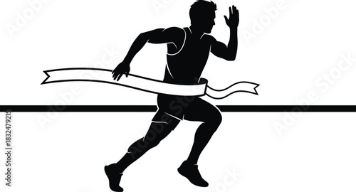 Runner Sprinting Finish Line Silhouette | Black & White Vector Track Sport Art