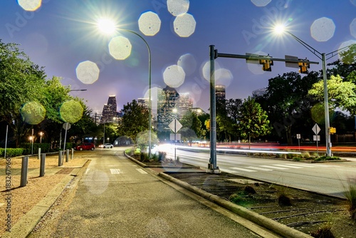 View of Downtown Houston near Allen Parkway and Eleanor Tinsley Park During the Rain